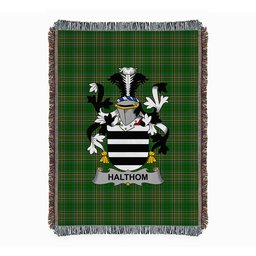 ScotsTee Shop Irish Halthom Clan Coat of Arms Irish Tartan Woven Blanket