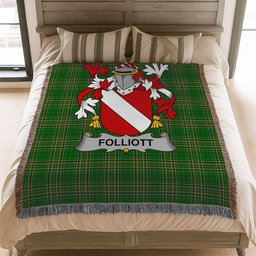 ScotsTee Shop Irish Folliott Clan Coat of Arms Irish Tartan Woven Blanket