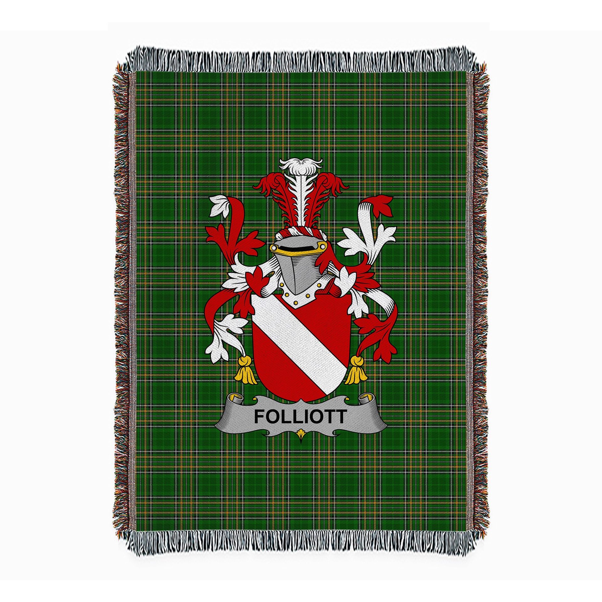 ScotsTee Shop Irish Folliott Clan Coat of Arms Irish Tartan Woven Blanket