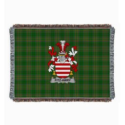 ScotsTee Shop Irish Fitz-Awry Clan Coat of Arms Irish Tartan Woven Blanket