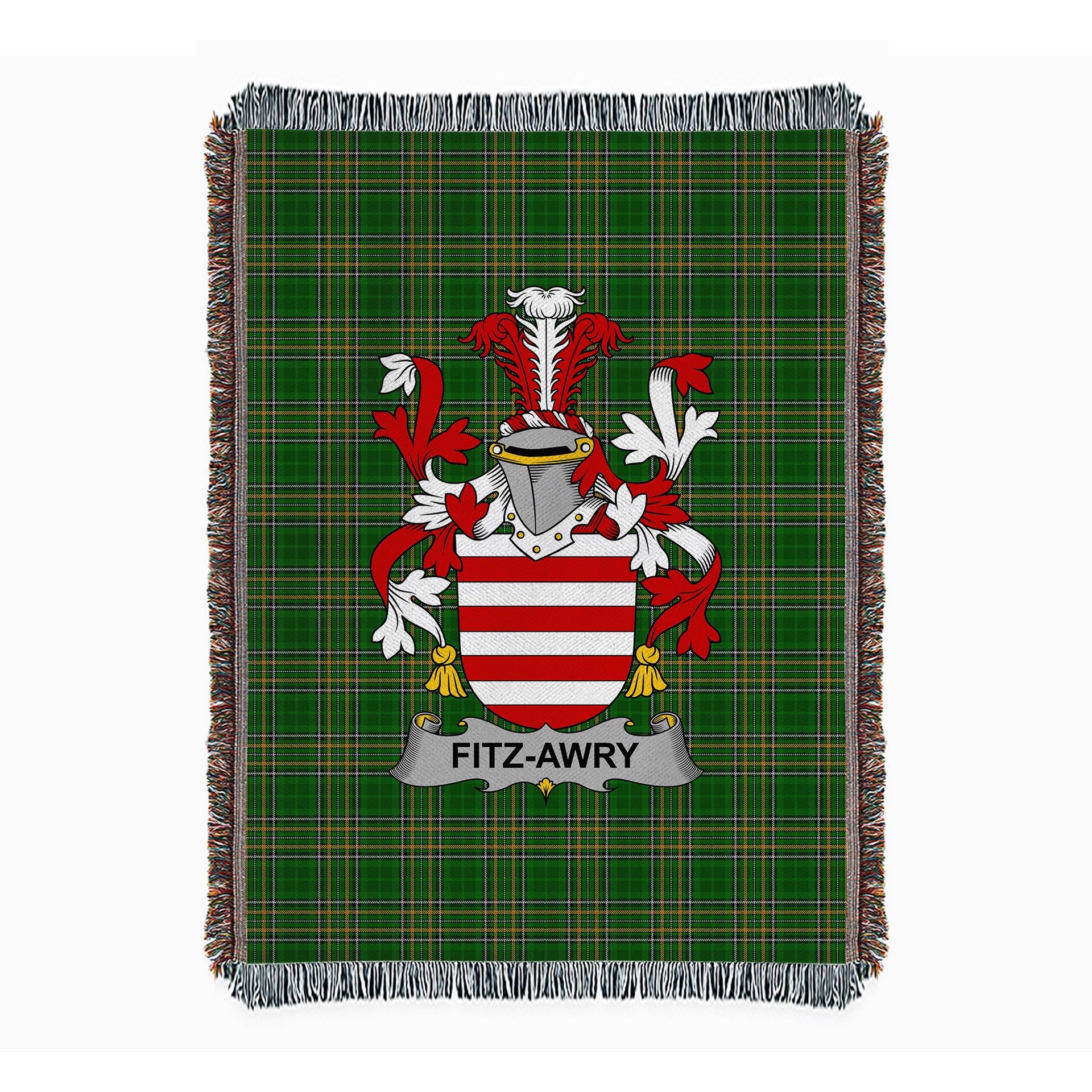 ScotsTee Shop Irish Fitz-Awry Clan Coat of Arms Irish Tartan Woven Blanket