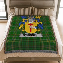 ScotsTee Shop Irish Donnell or O'Donnell Clan Coat of Arms Irish Tartan Woven Blanket