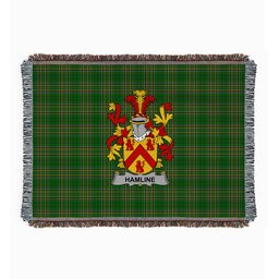 ScotsTee Shop Irish Hamline Clan Coat of Arms Irish Tartan Woven Blanket