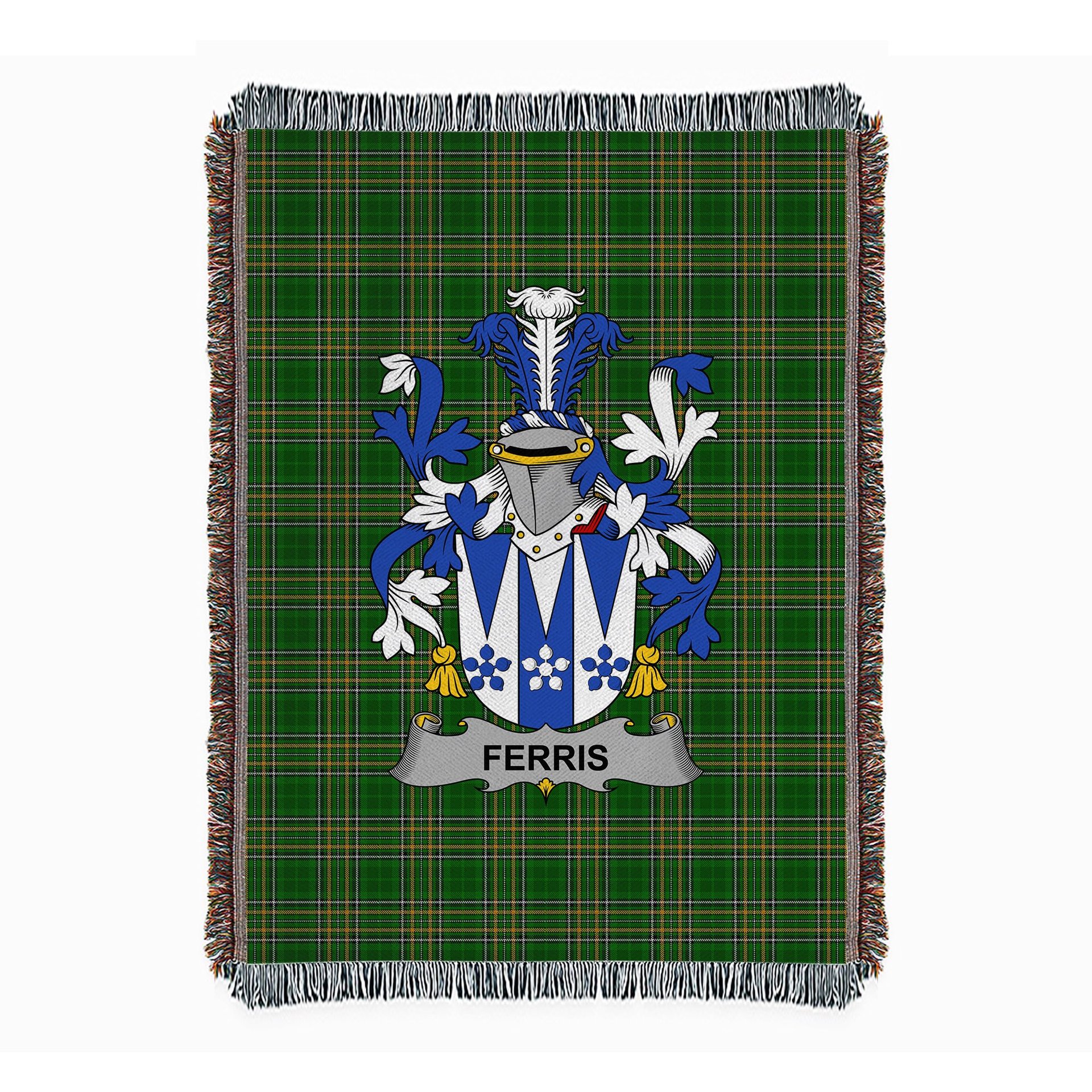 ScotsTee Shop Irish Ferris Clan Coat of Arms Irish Tartan Woven Blanket