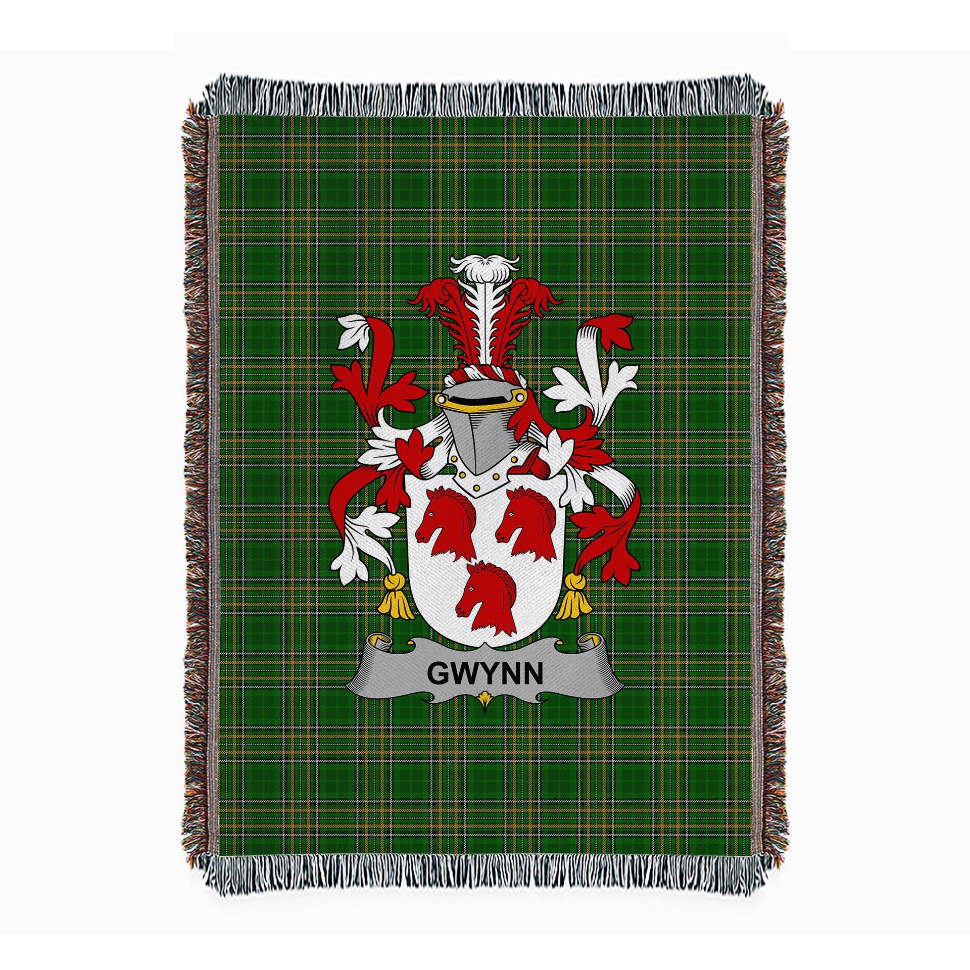 ScotsTee Shop Irish Gwynn Clan Coat of Arms Irish Tartan Woven Blanket