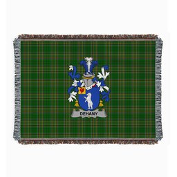 ScotsTee Shop Irish Dehany Clan Coat of Arms Irish Tartan Woven Blanket