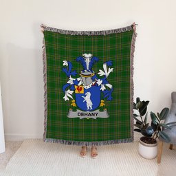 ScotsTee Shop Irish Dehany Clan Coat of Arms Irish Tartan Woven Blanket
