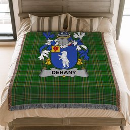 ScotsTee Shop Irish Dehany Clan Coat of Arms Irish Tartan Woven Blanket