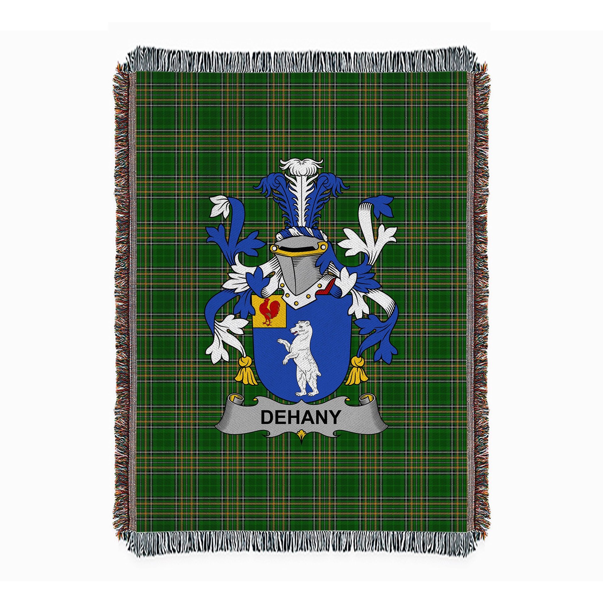 ScotsTee Shop Irish Dehany Clan Coat of Arms Irish Tartan Woven Blanket
