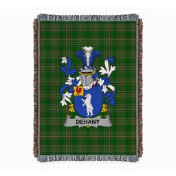 ScotsTee Shop Irish Dehany Clan Coat of Arms Irish Tartan Woven Blanket