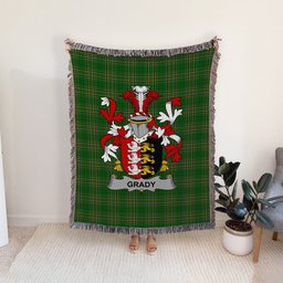 ScotsTee Shop Irish Grady or O'Grady Clan Coat of Arms Irish Tartan Woven Blanket