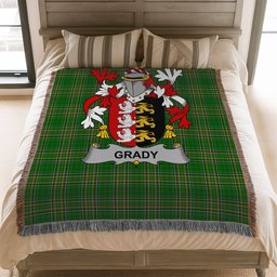 ScotsTee Shop Irish Grady or O'Grady Clan Coat of Arms Irish Tartan Woven Blanket