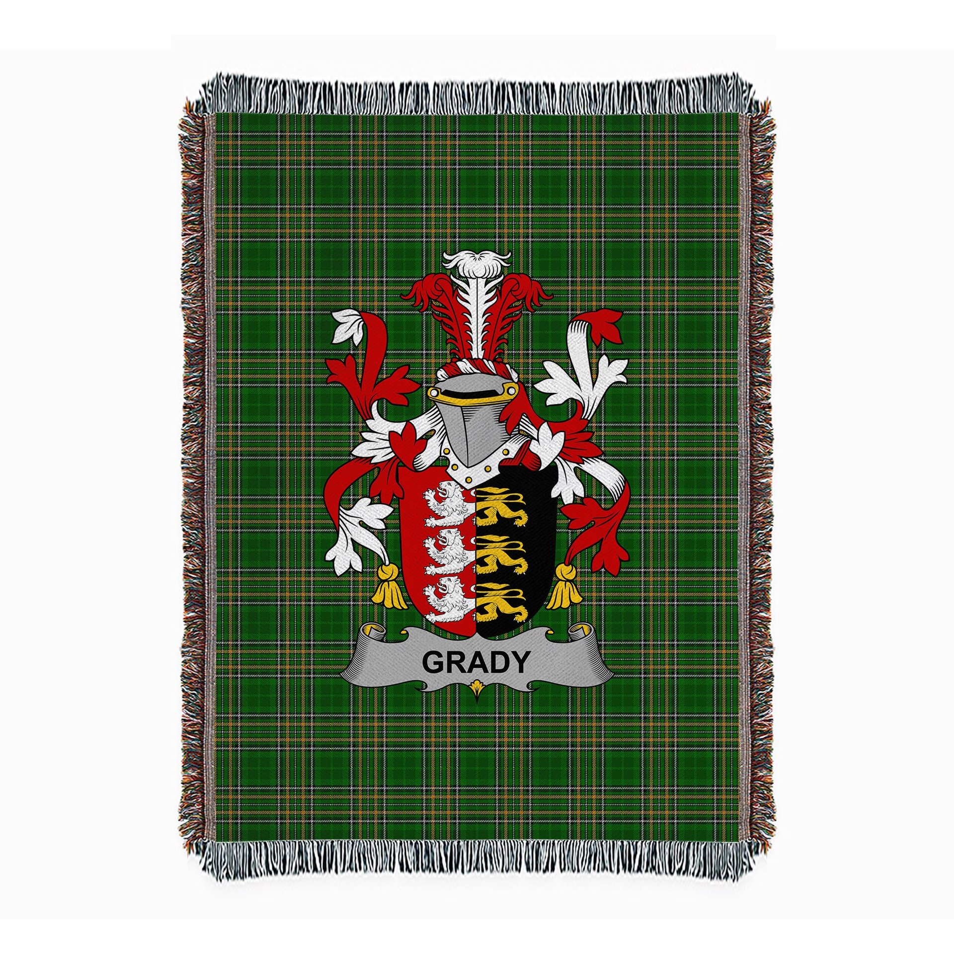 ScotsTee Shop Irish Grady or O'Grady Clan Coat of Arms Irish Tartan Woven Blanket