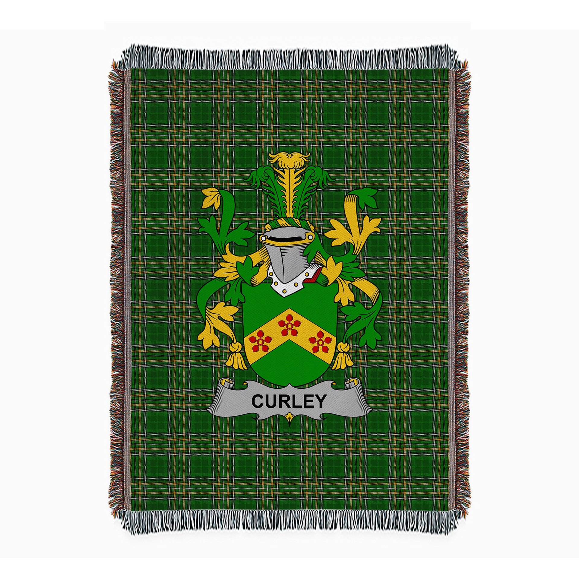 ScotsTee Shop Irish Curley or McTurley Clan Coat of Arms Irish Tartan Woven Blanket