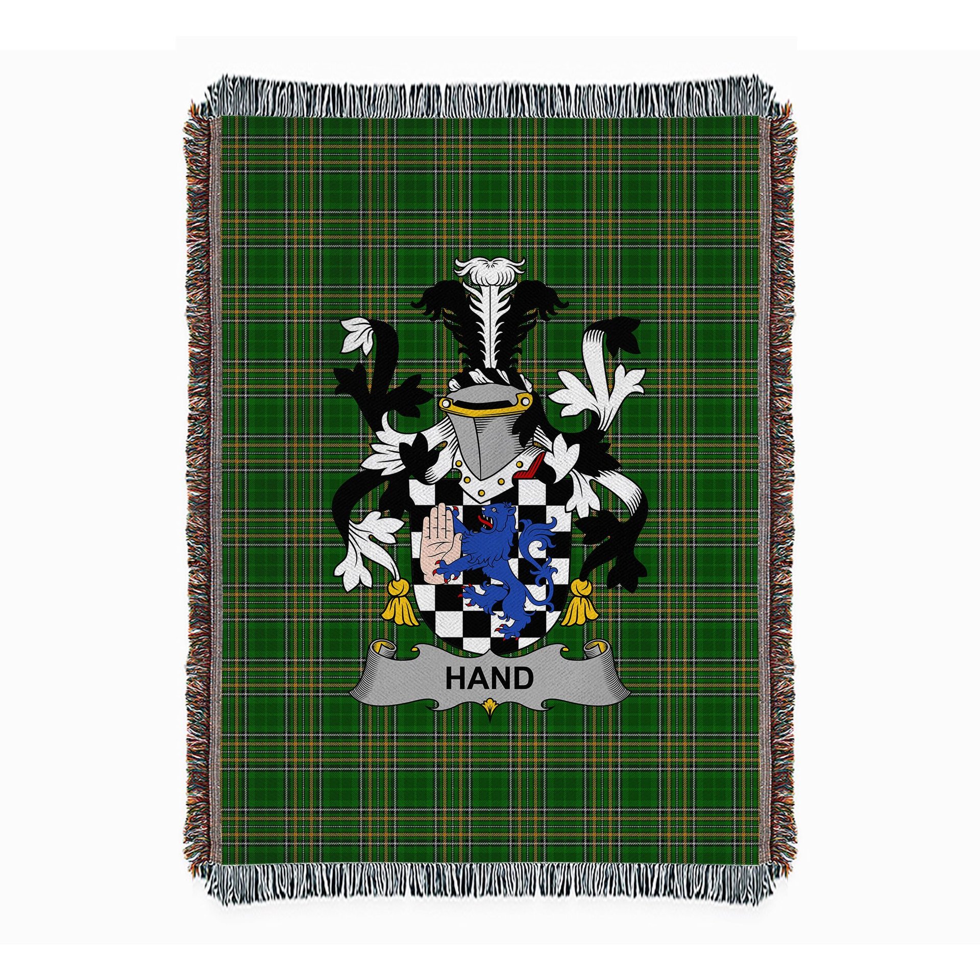 ScotsTee Shop Irish Hand or McClave Clan Coat of Arms Irish Tartan Woven Blanket