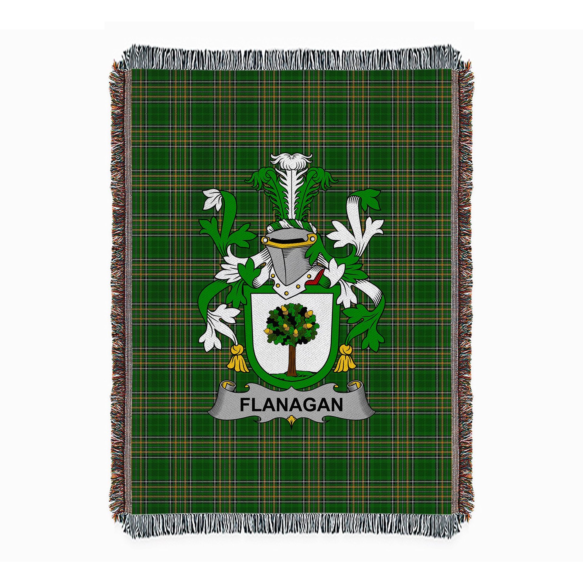 ScotsTee Shop Irish Flanagan or O'Flanagan Clan Coat of Arms Irish Tartan Woven Blanket