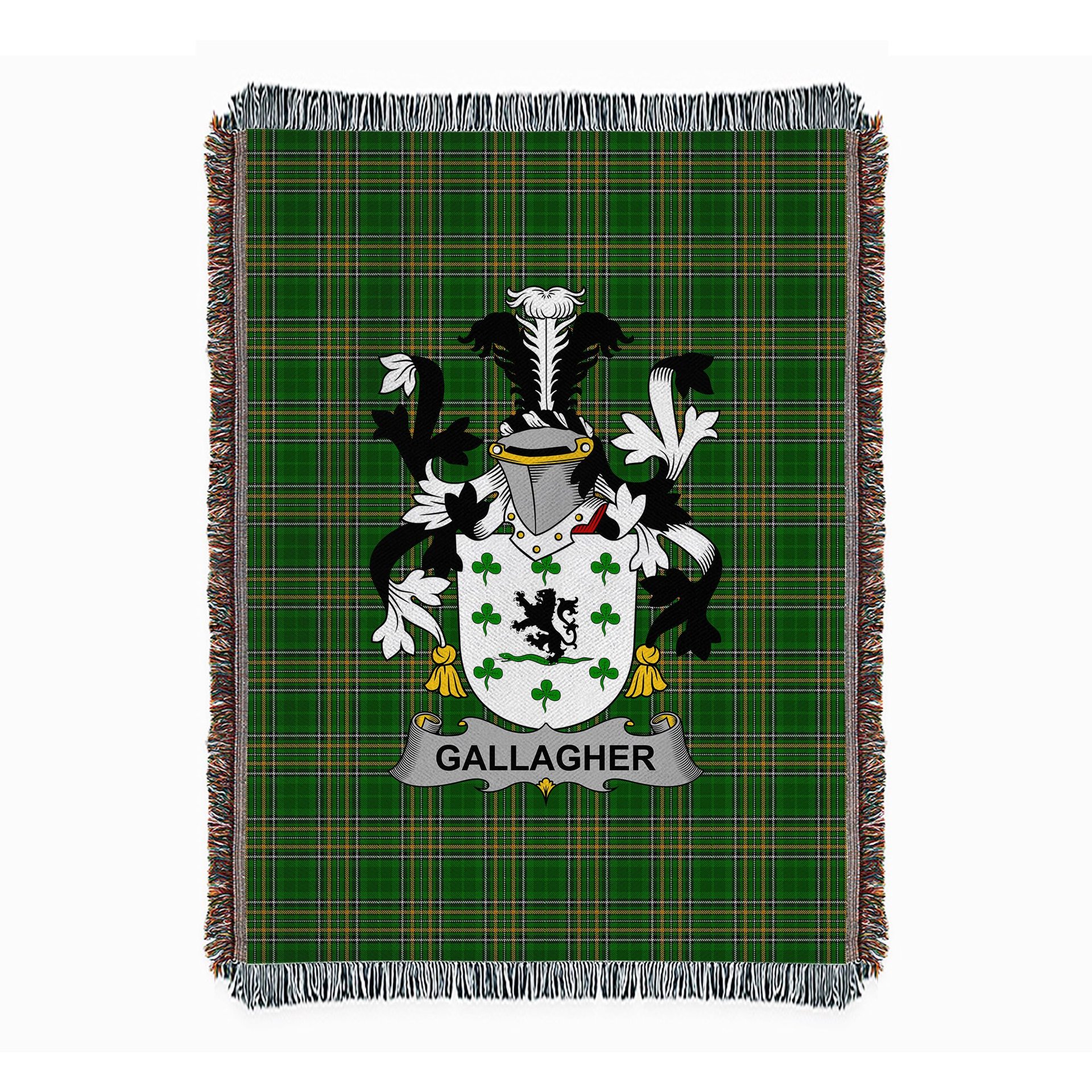 ScotsTee Shop Irish Gallagher or O'Gallagher Clan Coat of Arms Irish Tartan Woven Blanket