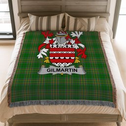 ScotsTee Shop Irish Gilmartin or Kilmartin Clan Coat of Arms Irish Tartan Woven Blanket