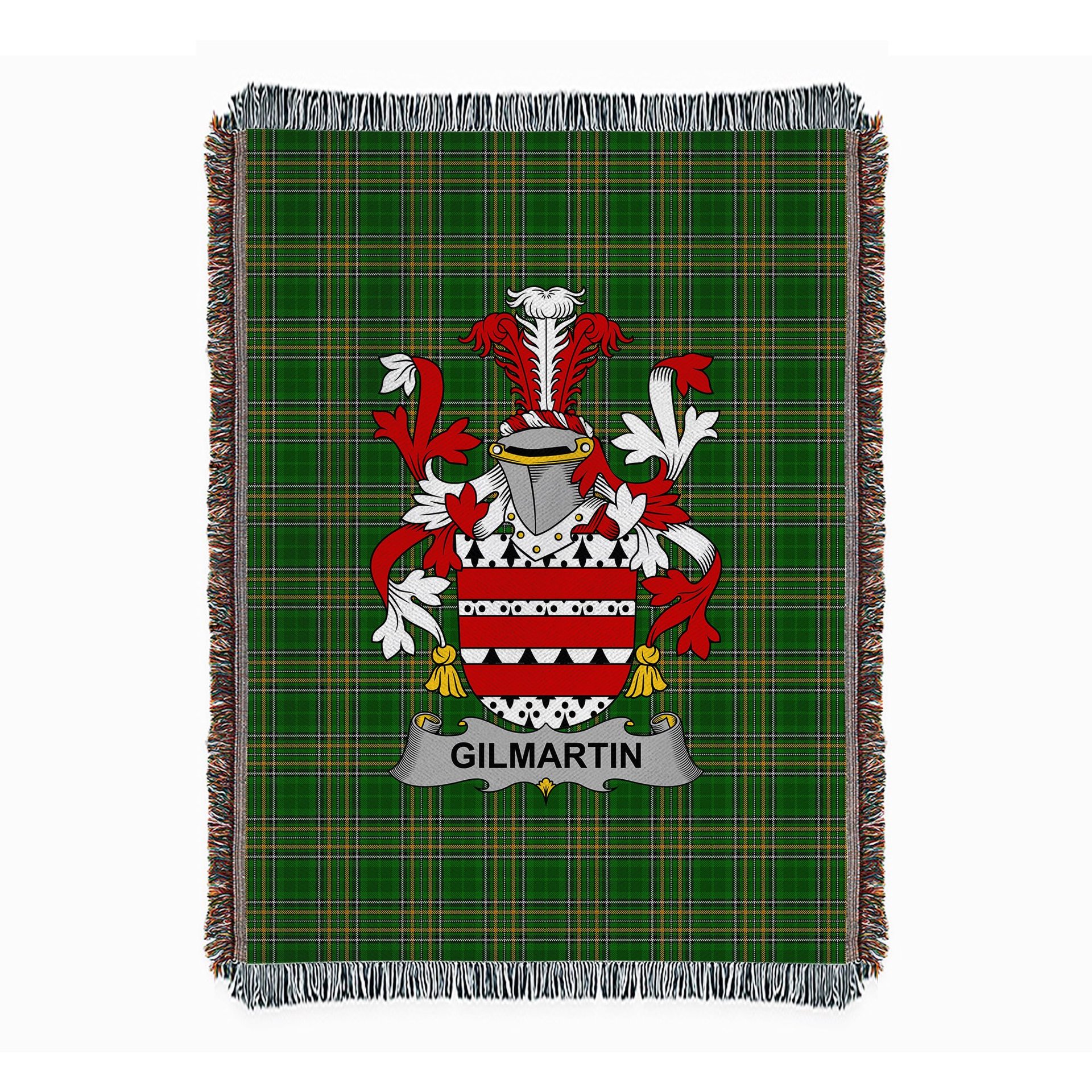 ScotsTee Shop Irish Gilmartin or Kilmartin Clan Coat of Arms Irish Tartan Woven Blanket