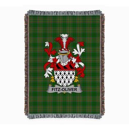 ScotsTee Shop Irish Fitz-Oliver Clan Coat of Arms Irish Tartan Woven Blanket