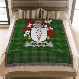 ScotsTee Shop Irish Davoren or O'Davoren Clan Coat of Arms Irish Tartan Woven Blanket