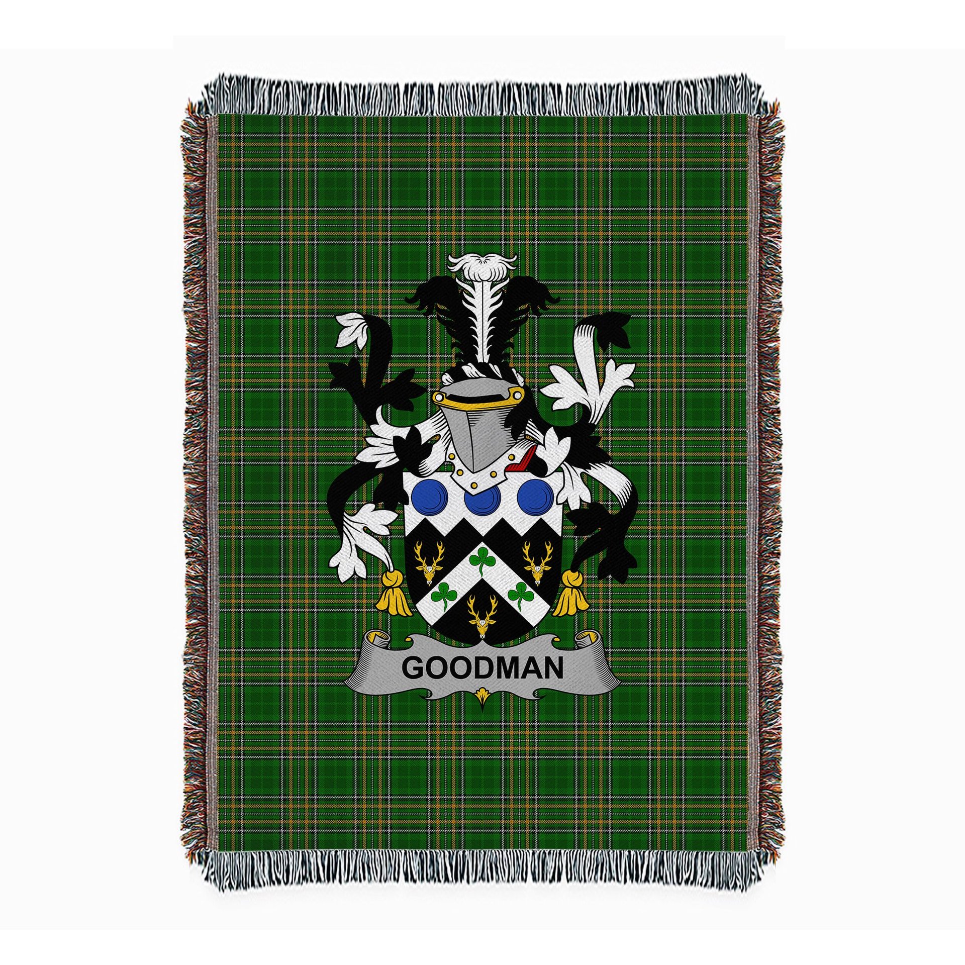 ScotsTee Shop Irish Goodman Clan Coat of Arms Irish Tartan Woven Blanket