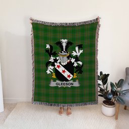ScotsTee Shop Irish Gleeson or O'Glissane Clan Coat of Arms Irish Tartan Woven Blanket