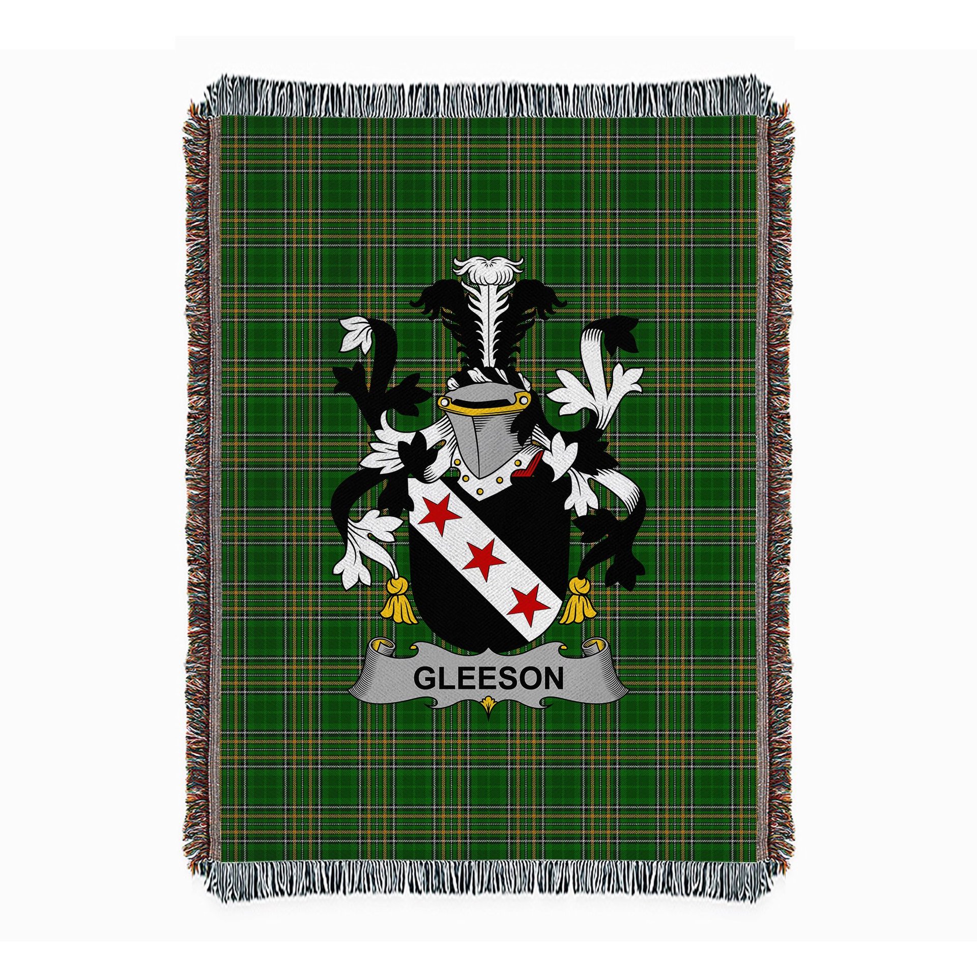 ScotsTee Shop Irish Gleeson or O'Glissane Clan Coat of Arms Irish Tartan Woven Blanket