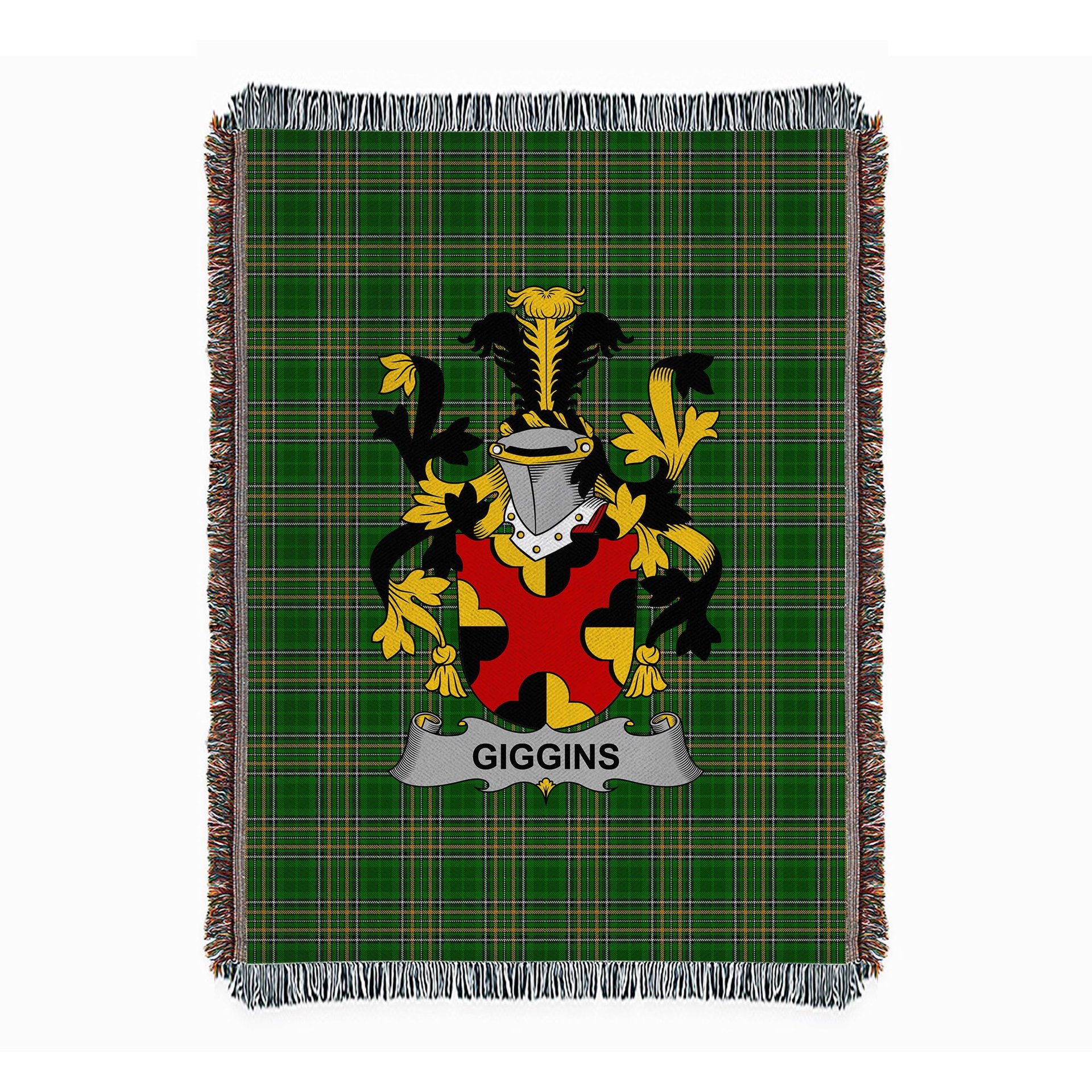 ScotsTee Shop Irish Giggins Clan Coat of Arms Irish Tartan Woven Blanket