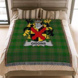 ScotsTee Shop Irish Giggins Clan Coat of Arms Irish Tartan Woven Blanket