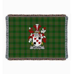 ScotsTee Shop Irish Delahay Clan Coat of Arms Irish Tartan Woven Blanket