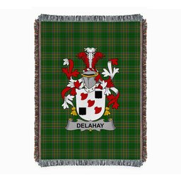 ScotsTee Shop Irish Delahay Clan Coat of Arms Irish Tartan Woven Blanket