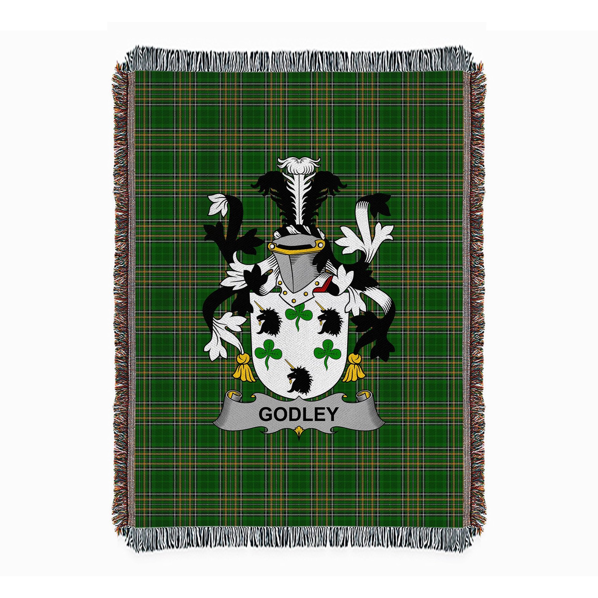 ScotsTee Shop Irish Godley Clan Coat of Arms Irish Tartan Woven Blanket