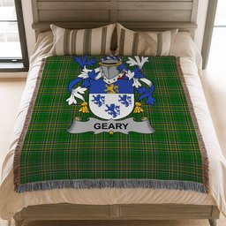 ScotsTee Shop Irish Geary or O'Geary Clan Coat of Arms Irish Tartan Woven Blanket