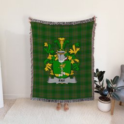 ScotsTee Shop Irish Fay or O'Fee Clan Coat of Arms Irish Tartan Woven Blanket