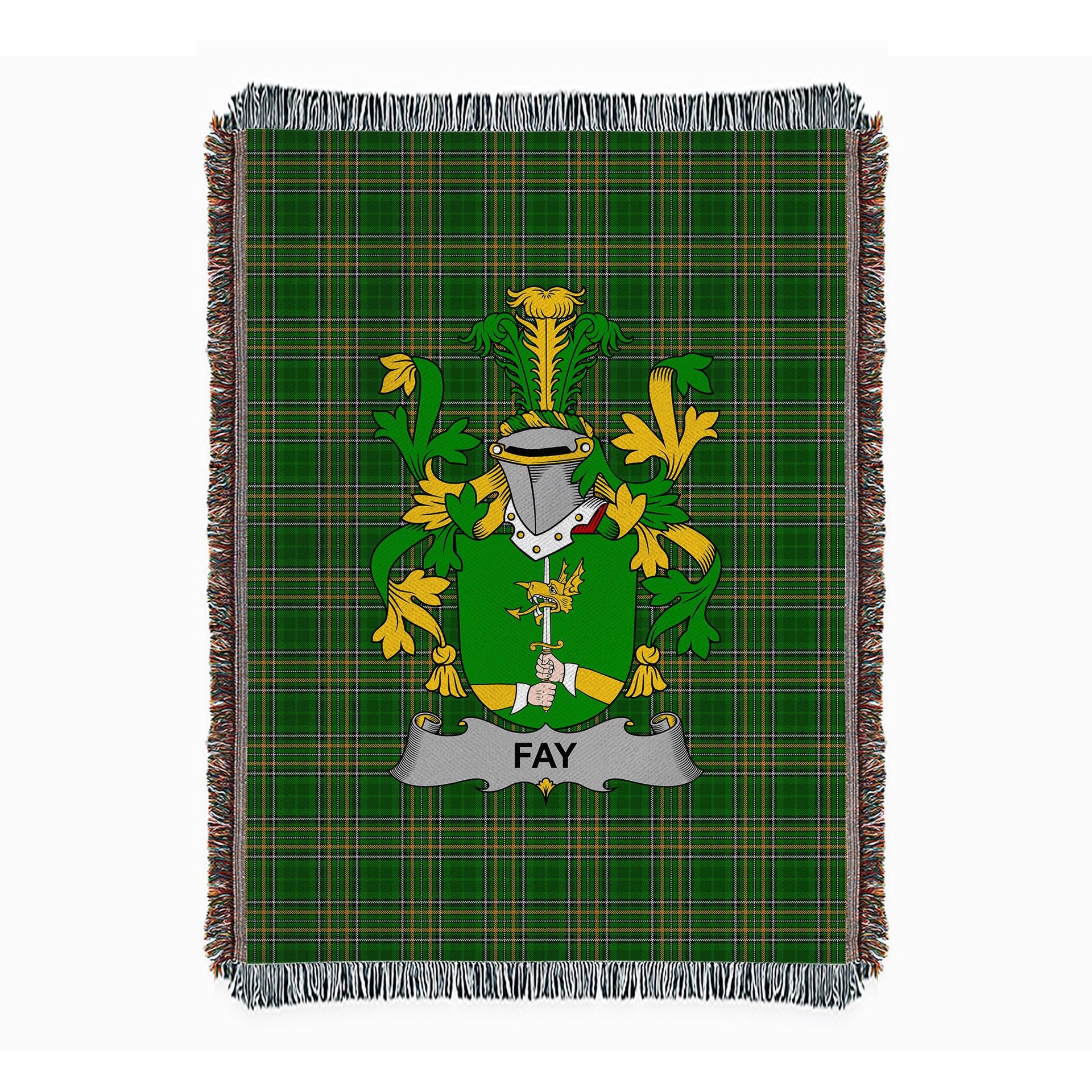 ScotsTee Shop Irish Fay or O'Fee Clan Coat of Arms Irish Tartan Woven Blanket