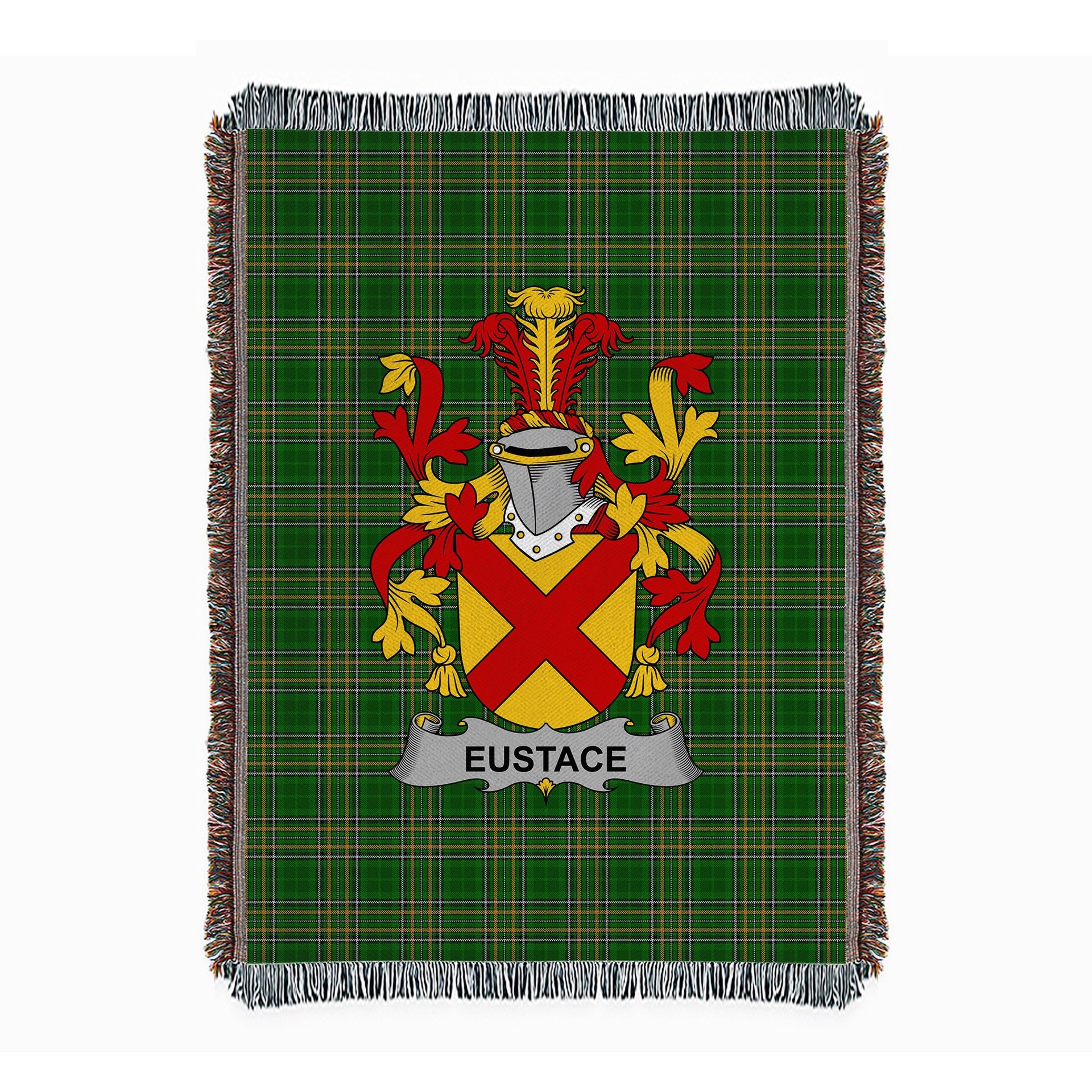 ScotsTee Shop Irish Eustace Clan Coat of Arms Irish Tartan Woven Blanket