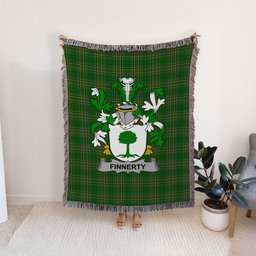 ScotsTee Shop Irish Finnerty or O'Finaghty Clan Coat of Arms Irish Tartan Woven Blanket