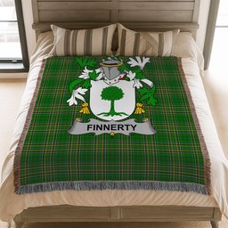 ScotsTee Shop Irish Finnerty or O'Finaghty Clan Coat of Arms Irish Tartan Woven Blanket