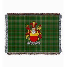 ScotsTee Shop Irish Fitz-Harris Clan Coat of Arms Irish Tartan Woven Blanket