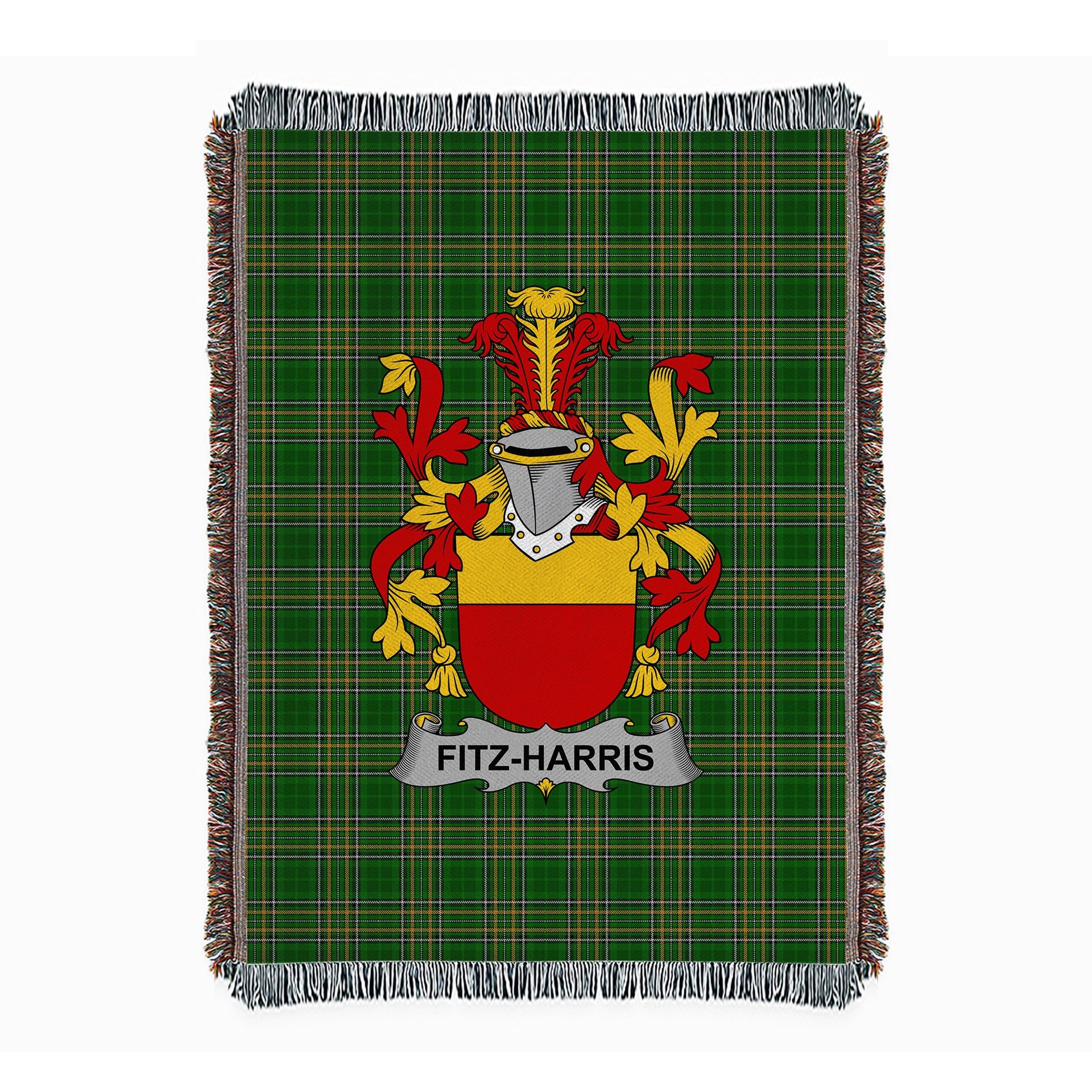 ScotsTee Shop Irish Fitz-Harris Clan Coat of Arms Irish Tartan Woven Blanket