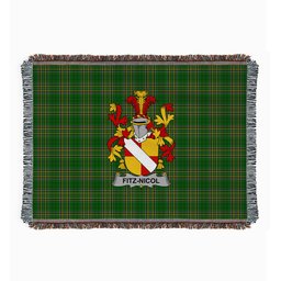 ScotsTee Shop Irish Fitz-Nicol Clan Coat of Arms Irish Tartan Woven Blanket