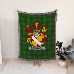 ScotsTee Shop Irish Fitz-Nicol Clan Coat of Arms Irish Tartan Woven Blanket