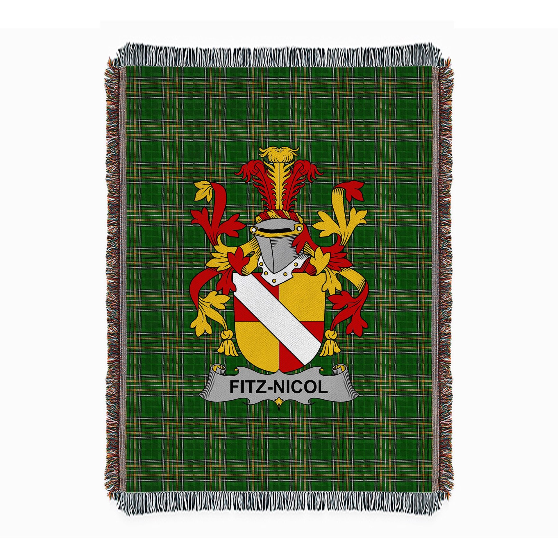 ScotsTee Shop Irish Fitz-Nicol Clan Coat of Arms Irish Tartan Woven Blanket