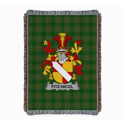 ScotsTee Shop Irish Fitz-Nicol Clan Coat of Arms Irish Tartan Woven Blanket