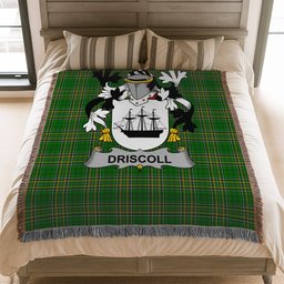 ScotsTee Shop Irish Driscoll or O'Driscoll Clan Coat of Arms Irish Tartan Woven Blanket