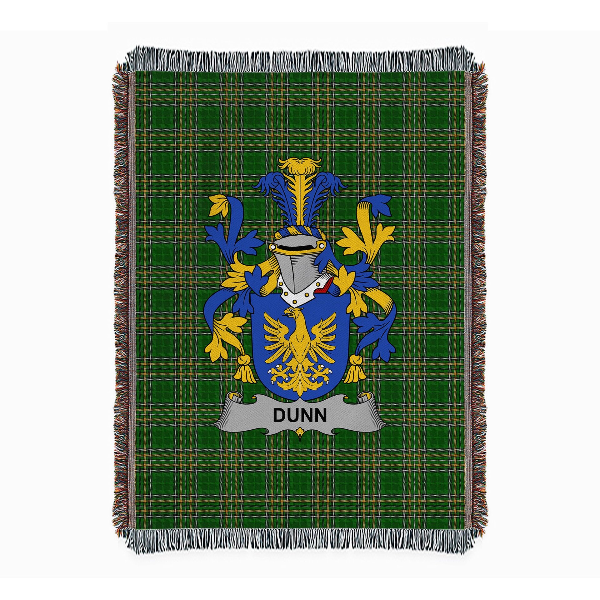 ScotsTee Shop Irish Dunn or O'Dunn Clan Coat of Arms Irish Tartan Woven Blanket
