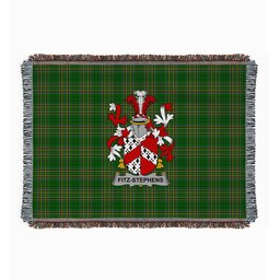 ScotsTee Shop Irish Fitz-Stephens Clan Coat of Arms Irish Tartan Woven Blanket