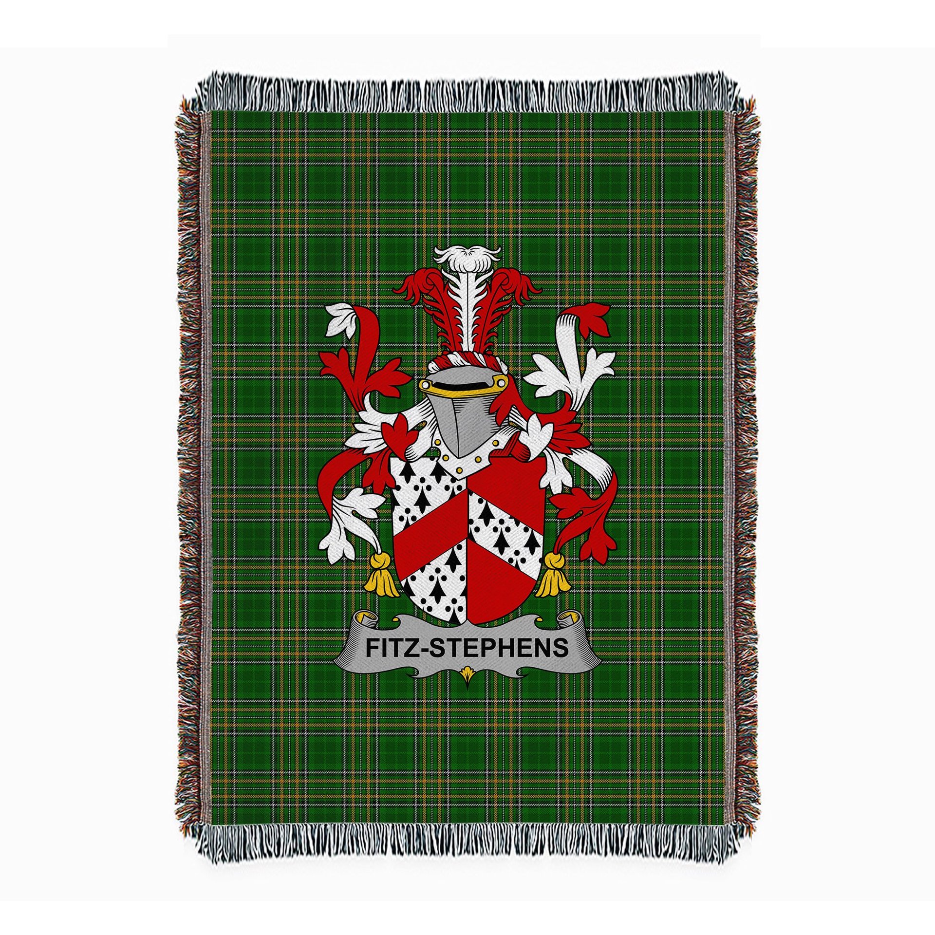 ScotsTee Shop Irish Fitz-Stephens Clan Coat of Arms Irish Tartan Woven Blanket