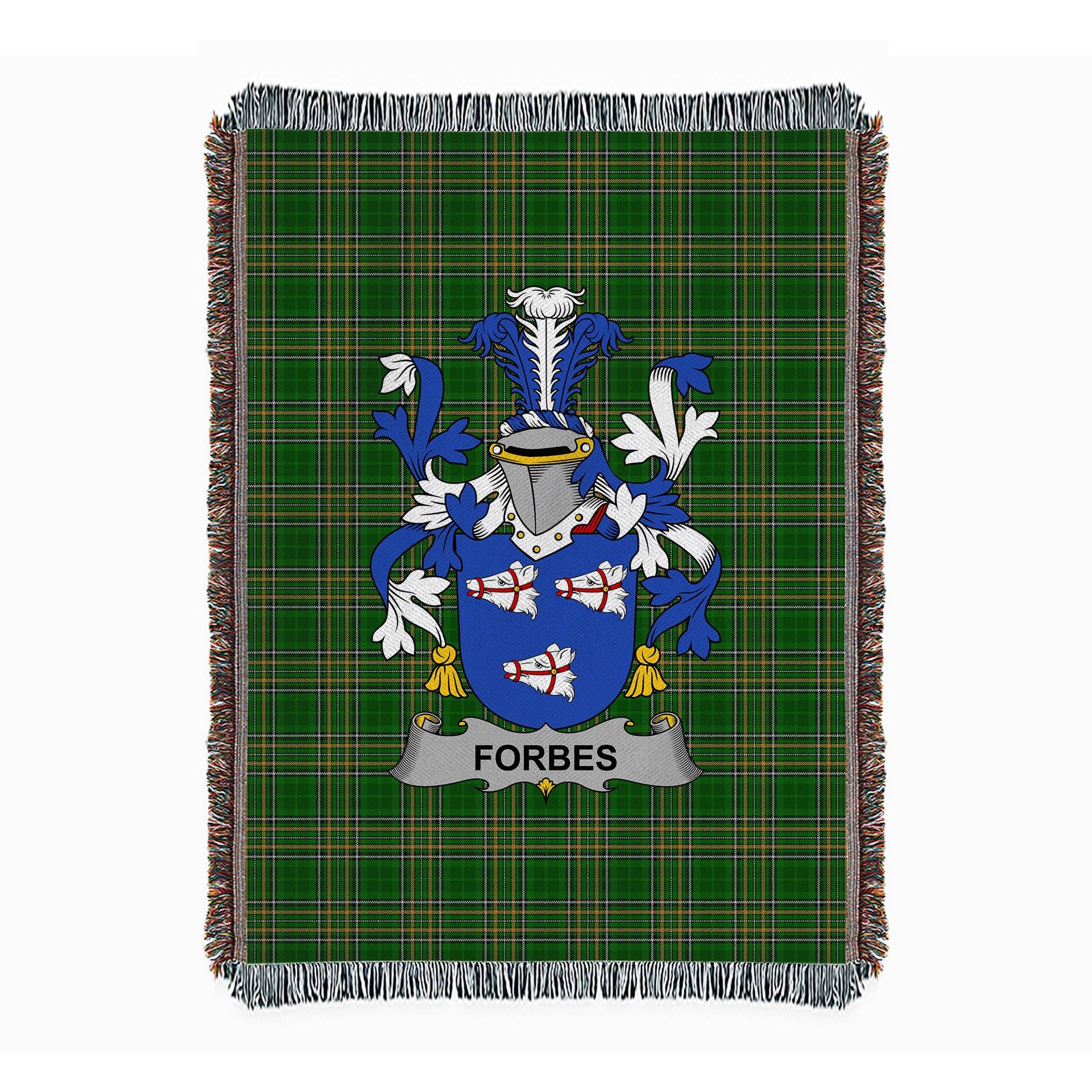ScotsTee Shop Irish Forbes Clan Coat of Arms Irish Tartan Woven Blanket